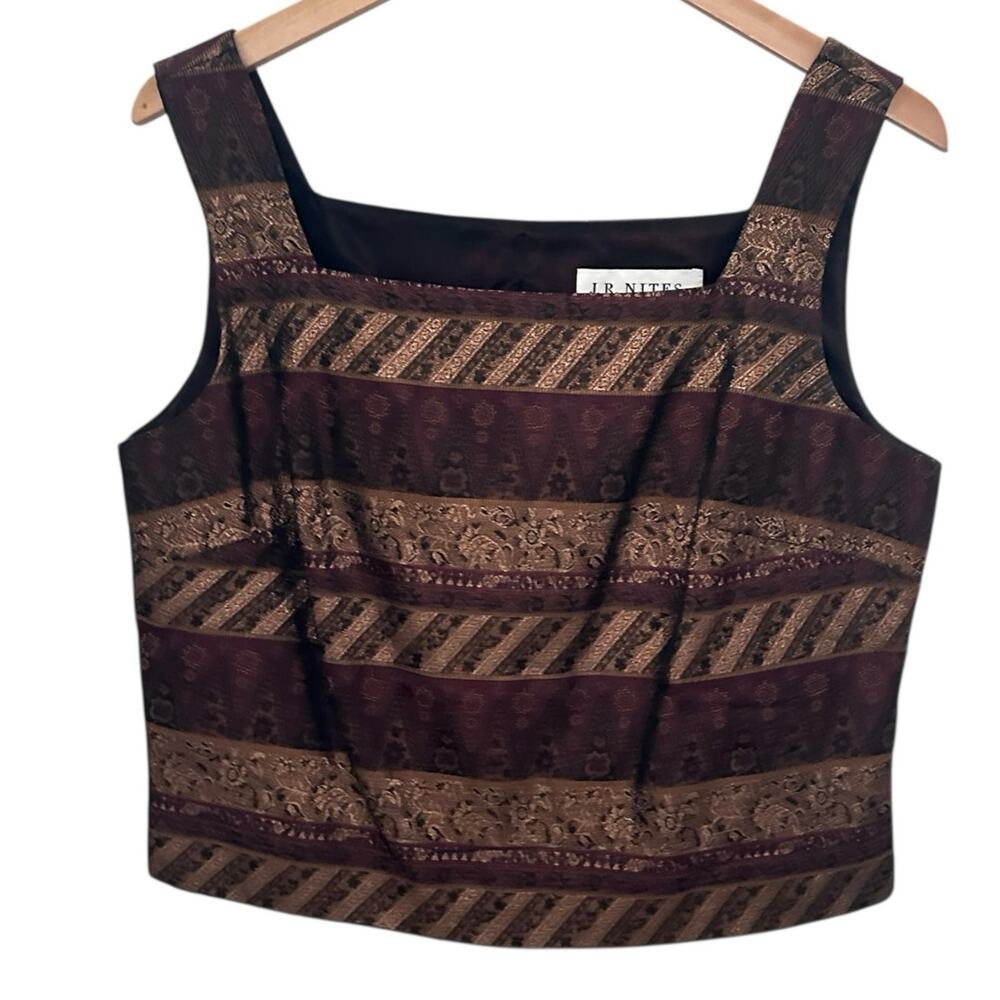 JR Nites Caliendo 12 Metallic Gold Brown Brocade Top Square Neck Evening USA